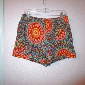 NWT Mod Retro Sunburst Paisley Shorts Size L Pull On Pockets High Rise Stretch